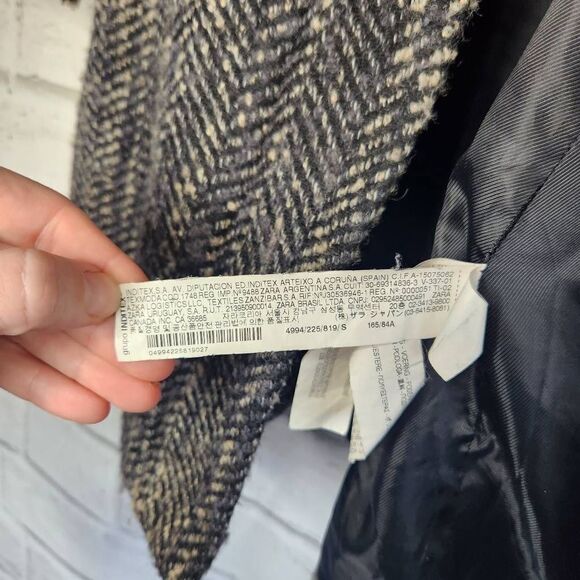 Zara Basic Women's Gray Textured Tweed Full Zip Lined Hooded Coat Size Small - Picture 13 of 15